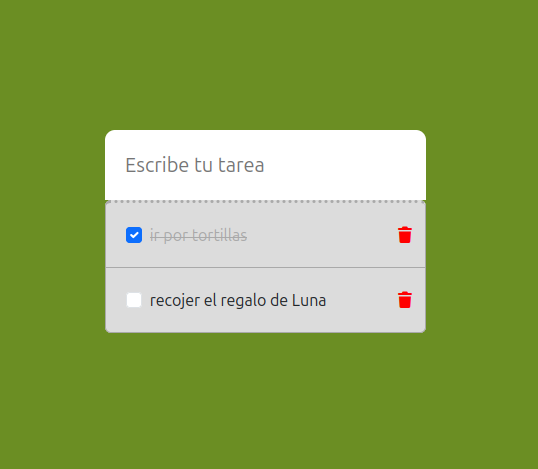Imagen de un enlistado con cabezera donde se puden escribir más tareas